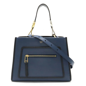 FENDI Runaway Small Handbag Shoulder Bag Leather Blue Black 8BH344