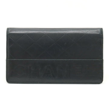 CHANEL bifold long wallet leather black