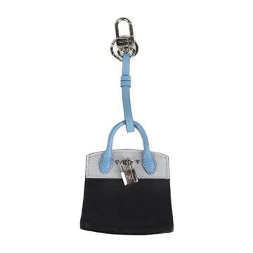 LOUIS VUITTON City Steamer Keychain MP1786 Leather Black Light Blue Bag Charm Key Ring