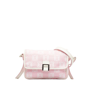 LOEWE Anagram Shoulder Bag Pouch Pink White Canvas Leather Ladies