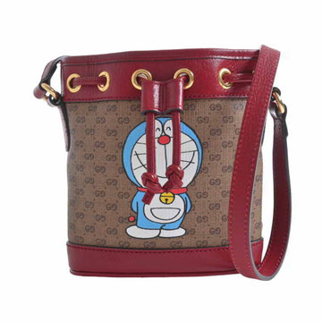 Gucci Micro GG Supreme Mini Bucket Bag Shoulder Doraemon Red/Brown PVC
