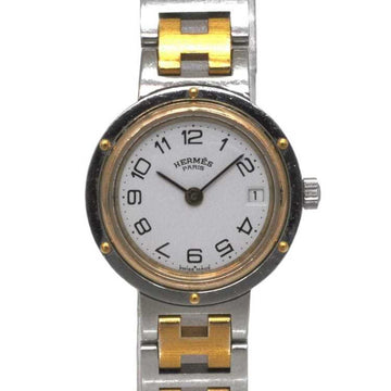 HERMES watch clipper silver gold white dial CL4.420 ladies SS quartz  date battery type bracelet combination