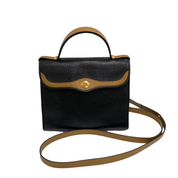 CHRISTIAN DIOR CD Logo Leather Genuine 2way Handbag Mini Tote Bag Shoulder Black
