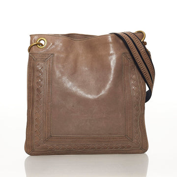 Bottega Veneta Intrecciato Shoulder Bag Beige Leather Ladies BOTTEGAVENETA