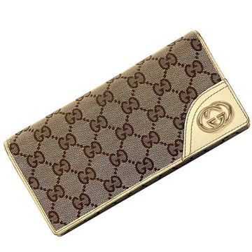 GUCCI Bifold Long Wallet Beige White Brown Gold New Bullitt 204836 GG Canvas Leather  Interlocking Fold