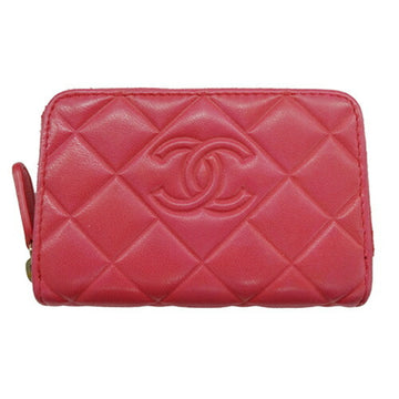 CHANEL Wallet Women's Brand Coin Case Purse Card Lambskin Matelasse Pink Gold Hardware Coco Mark Compact