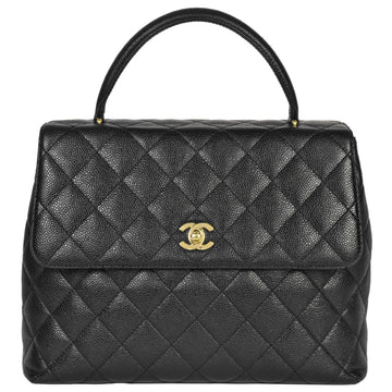 CHANEL Matelasse Coco Mark Handbag No. 6 [manufactured in 2000] Black caviar skin A12397 Kelly type
