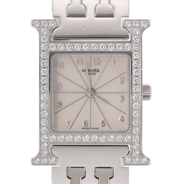 Hermes H Watch Ramsis Bezel Diamond HH1.230 Ladies SS Quartz White Dial
