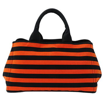 PRADA bag ladies brand tote canapa L black orange