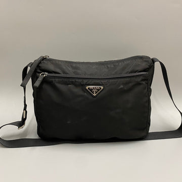 PRADA triangle logo metal fittings nylon leather genuine shoulder bag sacoche pochette black