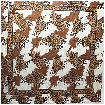 YVES SAINT LAURENT Silk Scarf Stole Large Format Leopard Print Brown x White  Ladies