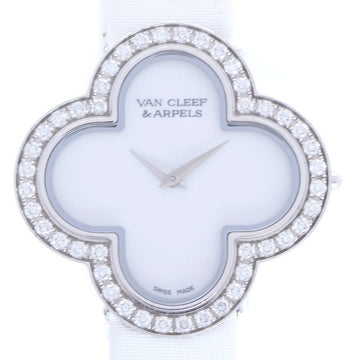 VAN CLEEF & ARPELS Alhambra Medium Diamond Bezel K18WG Quartz Watch 750 White Gold/Diamond Shell Dial
