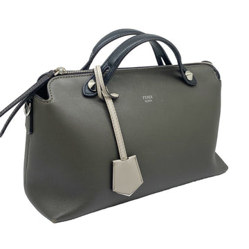 FENDI Visor Way Tricolor Handbag 2WAY Shoulder Bag Leather Gray/Black/Beige 8BL124 Ladies