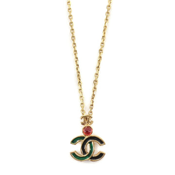 Chanel color stone coco mark necklace gold green red accessories