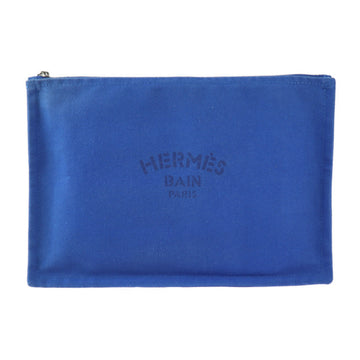 HERMES Yachting GM Pouch Cotton Canvas Blue Silver Hardware Second Bag Clutch Flat