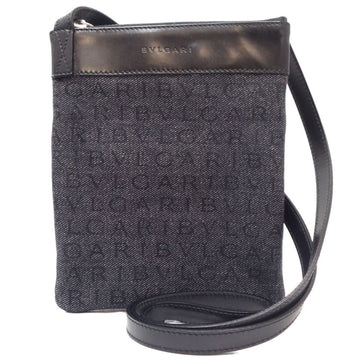 BVLGARI Logomania Shoulder Bag Pochette Canvas x Leather Black 083668