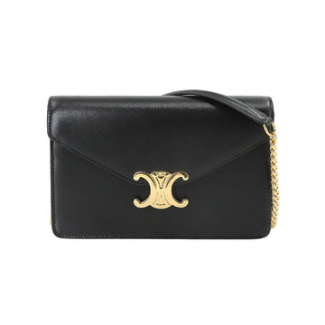 CELINE Margo Triomphe Chain Wallet Long Leather Black 10L033DPV Gold Hardware