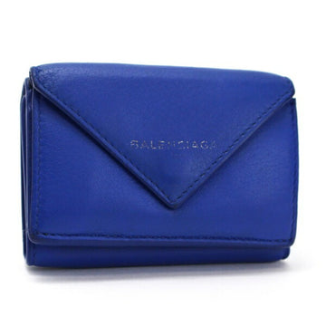 Balenciaga Paper Mini Wallet Tri-Fold Compact Blue Leather 504564