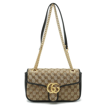 GUCCI GG Marmont Small Shoulder Bag Chain Quilted Canvas Khaki Beige Black 443497