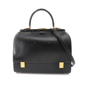 Hermes steel 2way hand shoulder bag box calf black gold metal fittings vintage Steele Bag