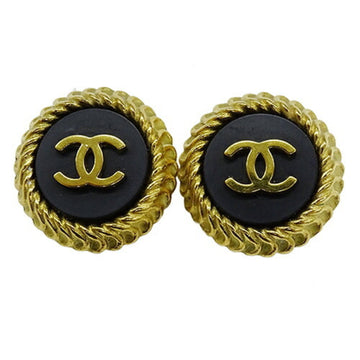 CHANEL earrings ladies brand GP gold black 95P here mark vintage for both ears