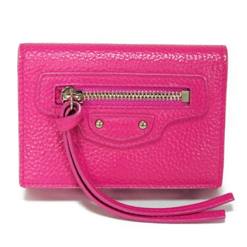BALENCIAGA Trifold Wallet Neo Classic Mini Shocking Pink Snap Button Logo Fuchsia 640107 15Y0Y 5616 Ladies Billfold