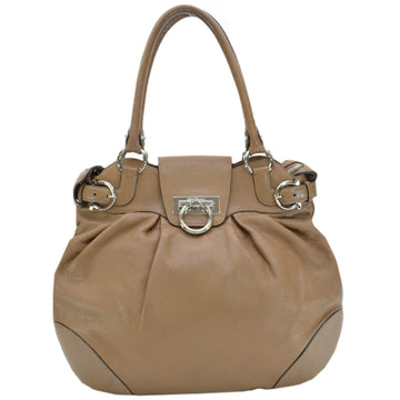 Salvatore Ferragamo Bag Gancini Brown Silver Leather Shoulder Handbag Ladies r7379