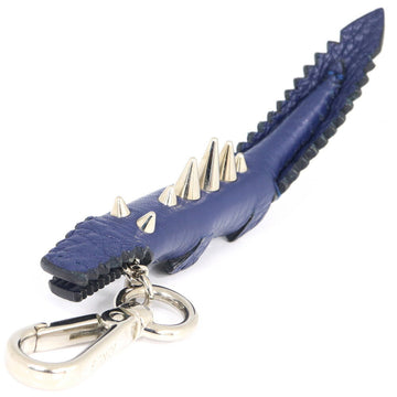 FENDI Keychain Celeria Crocodile Motif 7AR385 Blue Leather Studs Bag Charm Animal Men Women
