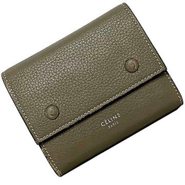 CELINE Tri-fold Wallet Small Folded Multi-Function Beige Yellow 104903XFL.09SO Compact Leather Grained Ladies