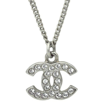 Chanel Rhinestone Necklace Silver Clear Stone Coco Mark A28942 CHANEL Women's Pendant