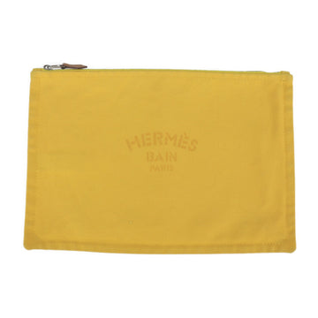 HERMES Yachting GM Pouch Canvas Yellow Silver Metal Fittings Clutch Bag Second