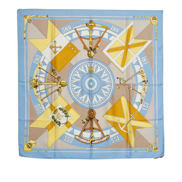 HERMES Carre 90 SEXTANTS sextant scarf muffler blue yellow white silk ladies