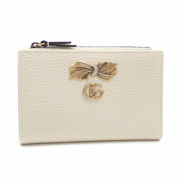 Gucci Bifold Wallet GG Marmont Women's Ivory Leather 524300 Ribbon