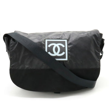 CHANEL Sports Line Coco Mark Shoulder Bag Rubber Suede Black Light Blue A23810