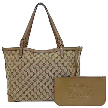GUCCI tote bag beige brown canvas leather  GG ladies