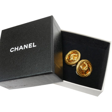 CHANEL Old  Vintage Earrings Ladies 1993 90's Circle Twist Coco Mark Clip Type Gold Plated 93P