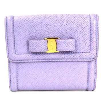 SALVATORE FERRAGAMO Bifold Wallet Valara Ribbon Leather Light Purple Ladies