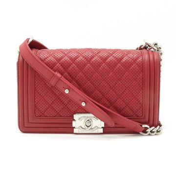 Chanel Boy Matrasse Coco Mark Punching Chain Shoulder Bag Leather Red A67086