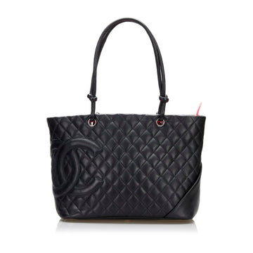Chanel cambon line tote bag black leather ladies CHANEL