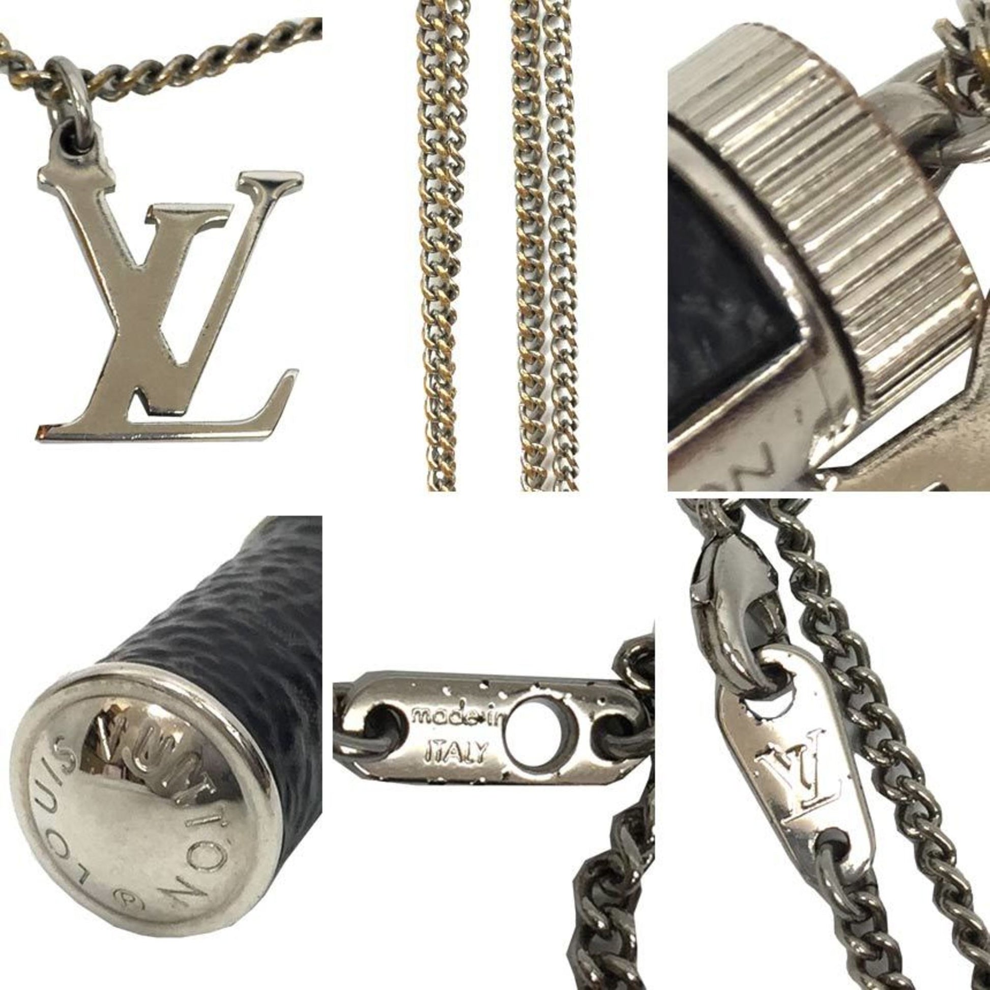 LOUIS VUITTON Monogram Eclipse Charms M63641 Silver Metal Chain Necklace  Auth