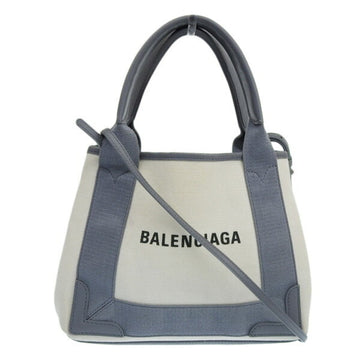 BALENCIAGA Canvas Navy Cabas XS Handbag 390346 Natural/Gray