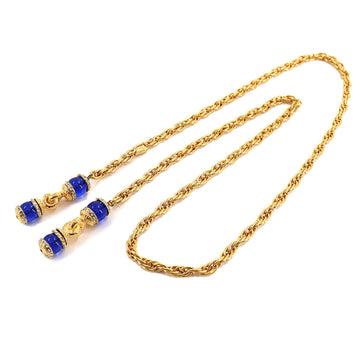 Chanel color stone lariat long necklace blue gold vintage accessories Vintage Necklace