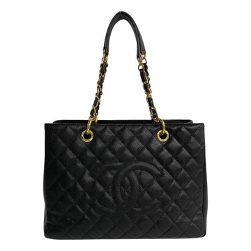 CHANEL Matelasse Coco Mark Chain Matte Caviar Skin Leather Tote Bag Handbag Stowable Black 02673