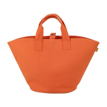 Hermes Pannied Plage PM Handbag Cotton Canvas Leather Orange Brown Silver Hardware Tote Bag