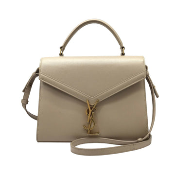 SAINT LAURENT Cassandra Top Handle Medium 2WAY Bag Shoulder Beige Calfskin Leather Gold Hardware Women's Fashion