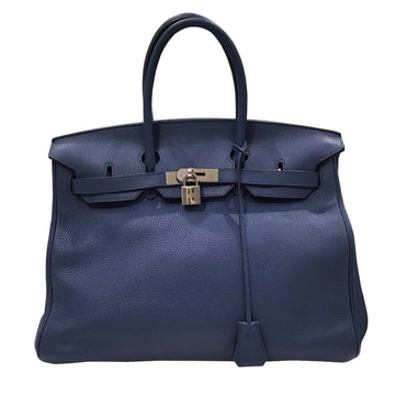 HERMES Birkin 35 Taurillon Blue Agat X Engraved [2016] SV Metal Fittings Series Handbag Bag Outing Kake Women's Men's Unisex