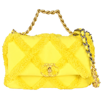 CHANEL 19 Matelasse Chain Shoulder Bag No. 30 Canvas Leather Yellow