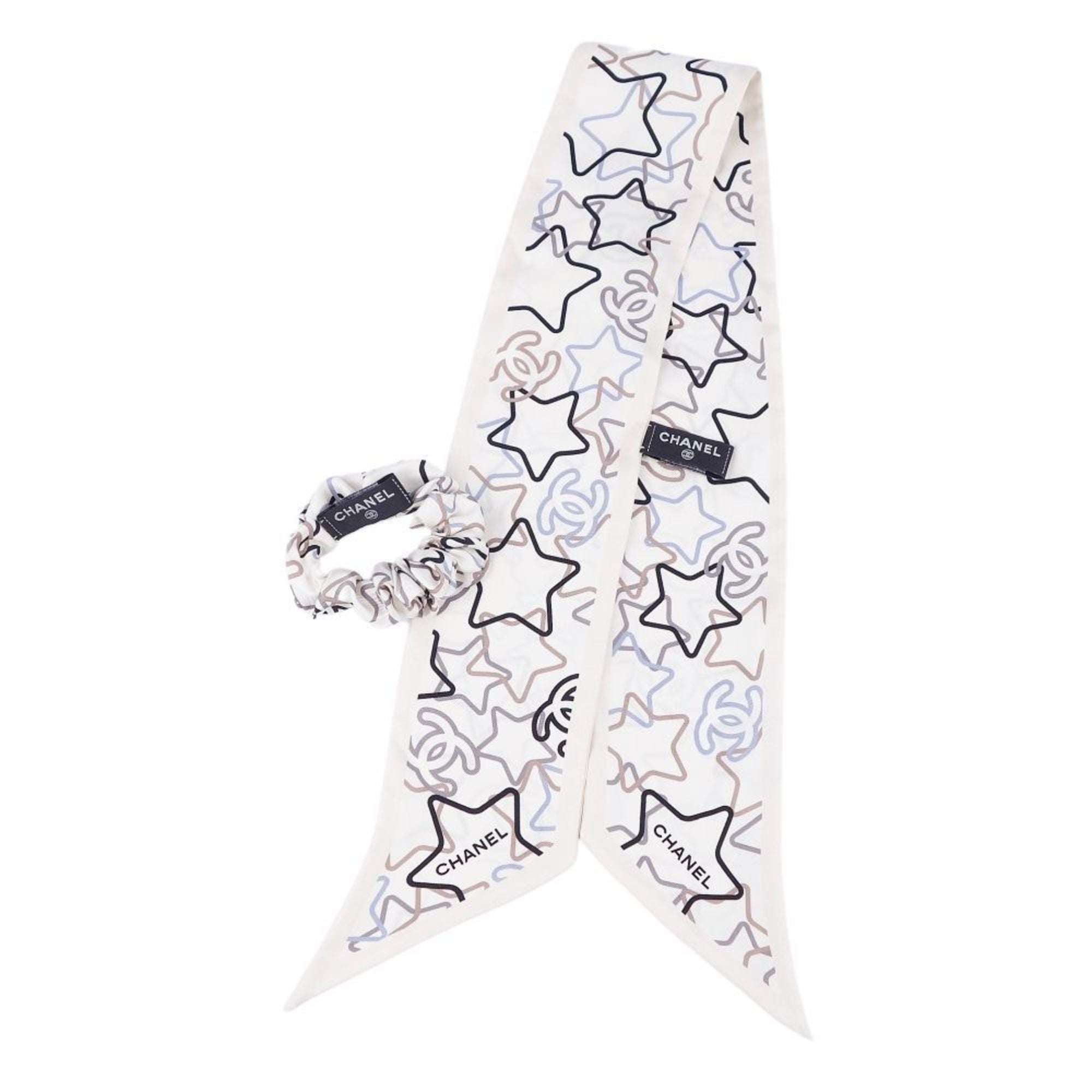 CHANEL scrunchie twilly scarf muffler 22C star coco mark silk 100% lad