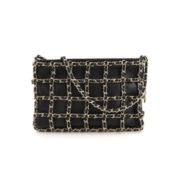 Chanel chain shoulder bag leather black gold metal fittings Chain Shoulder Bag