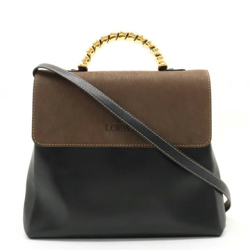 LOEWE Velasquez Twist Handbag Shoulder Bag Bicolor Leather Black Brown